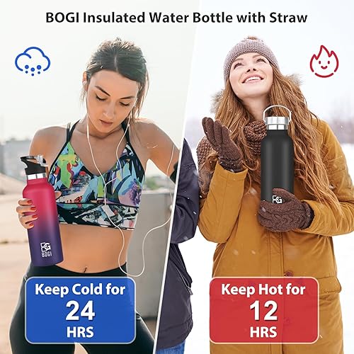 Miniatura 5 de BOGI - Botella de agua, de acero inoxidable, de 20 oz, doble pared, aislada al vacío, resistente a los rasguños y ecológica, para deportes al aire