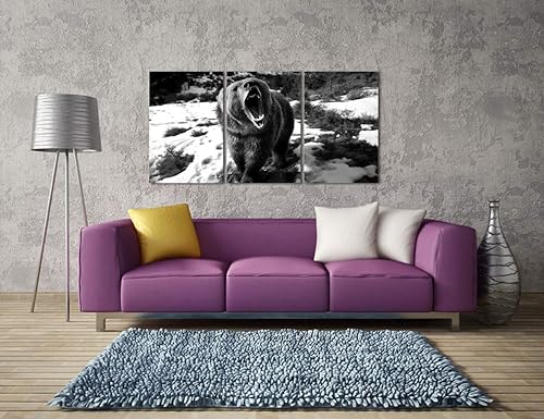 Miniatura 4 de HOMEOART Arte de pared con diseño de oso negro, pintura de oso blanco y negro, arte de animales enmarcados, arte de pared enmarcado para decoración