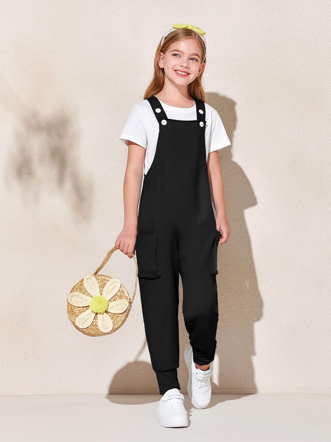 Haloumoning Girls Overalls Kids Casual Sleeveless Jumpsuits Harem Pants Rompers with Pockets 5-14 Years - Image 5