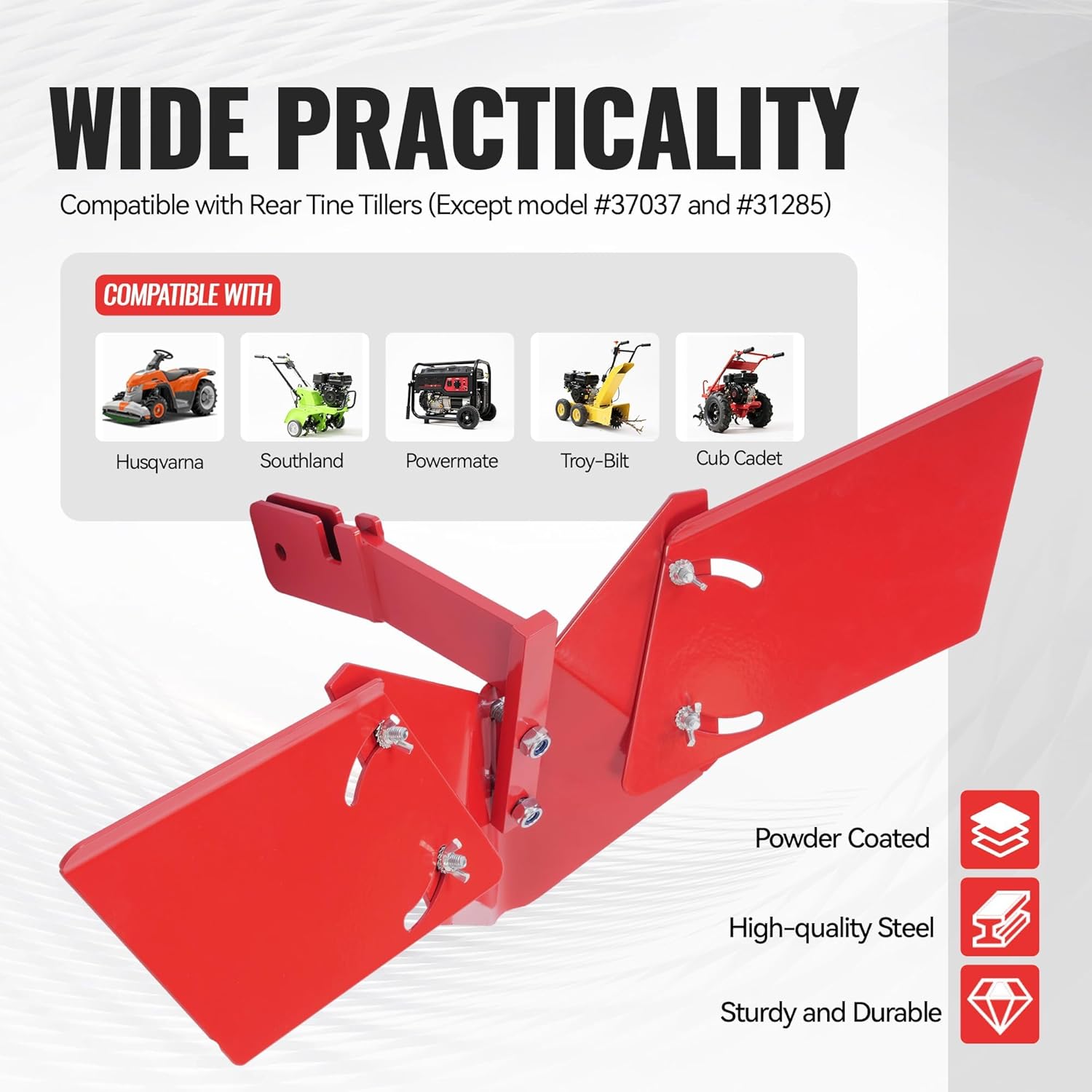 Hiller Furrower Kit for Rear Tine Tiller W/Adjustable Wing Fit for Land Reclamation 3 Kinds Connection Red Steel Replacement for 15683 Hiller-Furrower