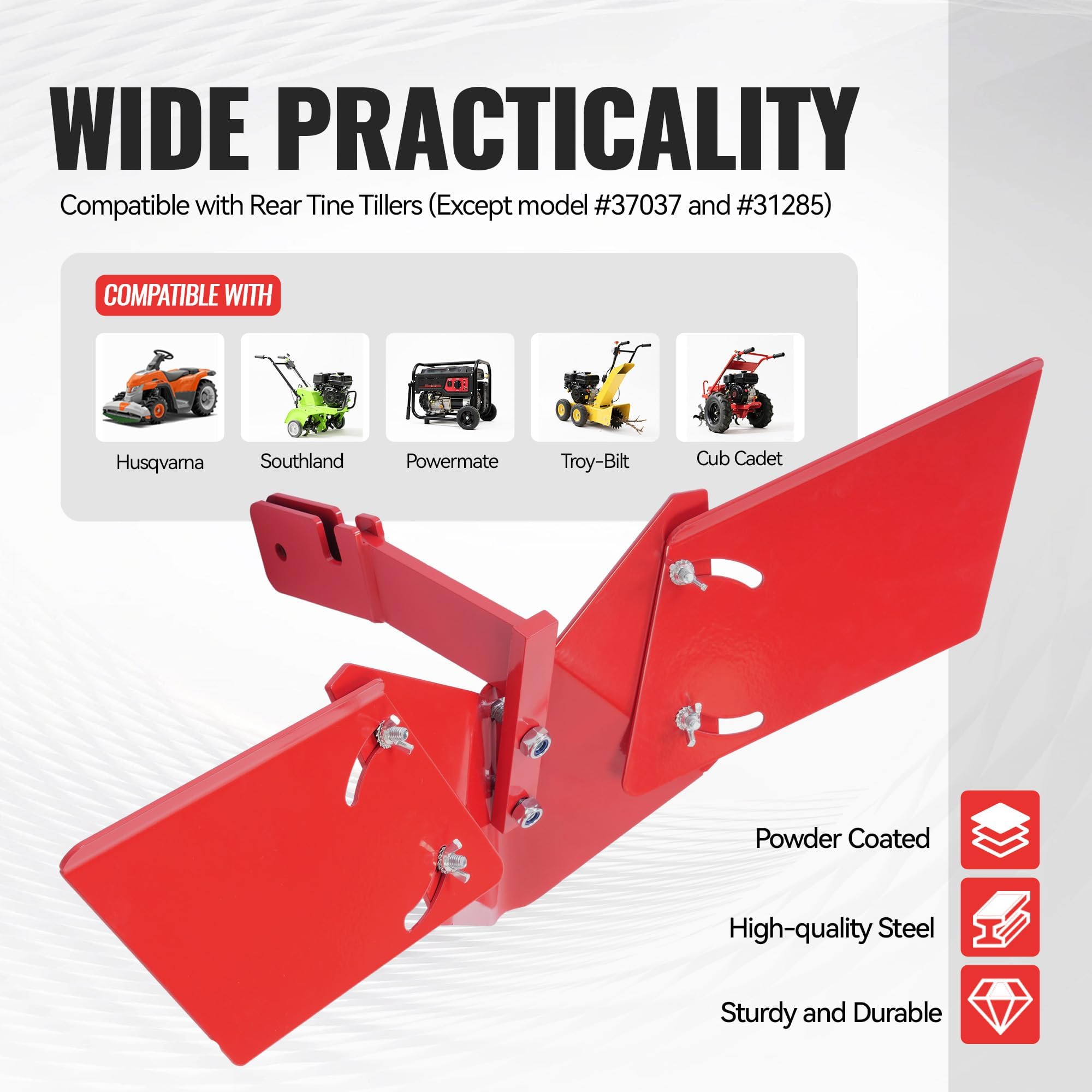 Wutist Hiller Furrower - Kit de desbrozador para timón trasero con ala ajustable para recuperación de tierra, conexión de 3 tipos, acero rojo, repuesto para 15683 Hiller-Furrower
