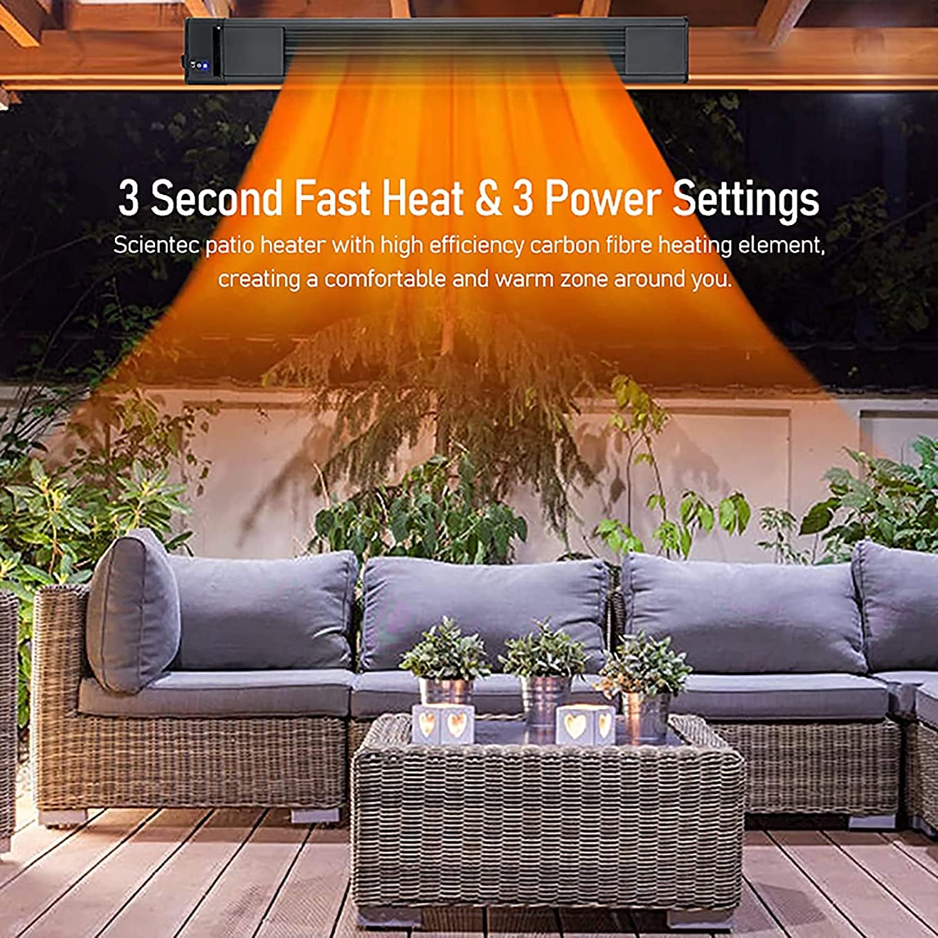 Riscaldatore da Terrazza Stufa a infrarossi Riscaldatore da giardino Riscaldatore elettrico a parete con riscaldamento rapido 3S con telecomando, Riscaldatori da esterno impermeabili IP65 Uso interno