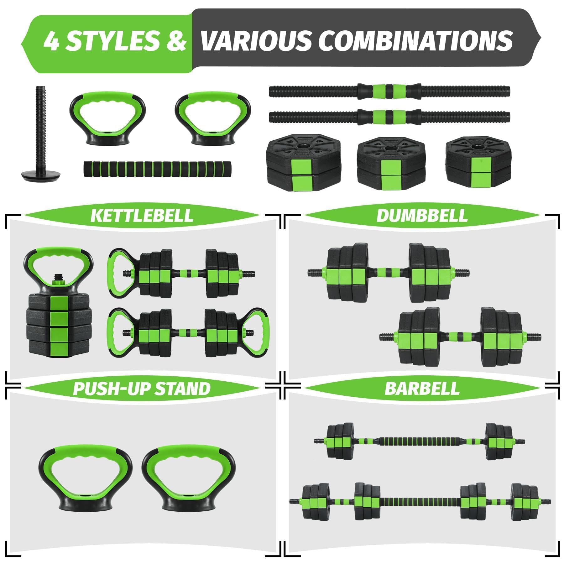 88 LBS Adjustable Dumbbell Set, 4-In-1 Weight Dumbbell Set with Connector, Octagonal Shape & Anti-Slip Handle, Converts to Kettlebells, Barbell, Push Up Stand for Home Gym Men & Women