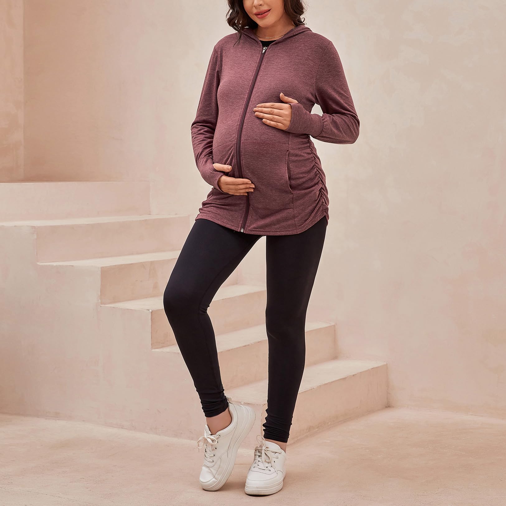 DEBELLY Umstands-Sweatshirt langärmelig durchgehender Reißverschluss Schwangerschaftsjacke mit Taschen Daumenloch