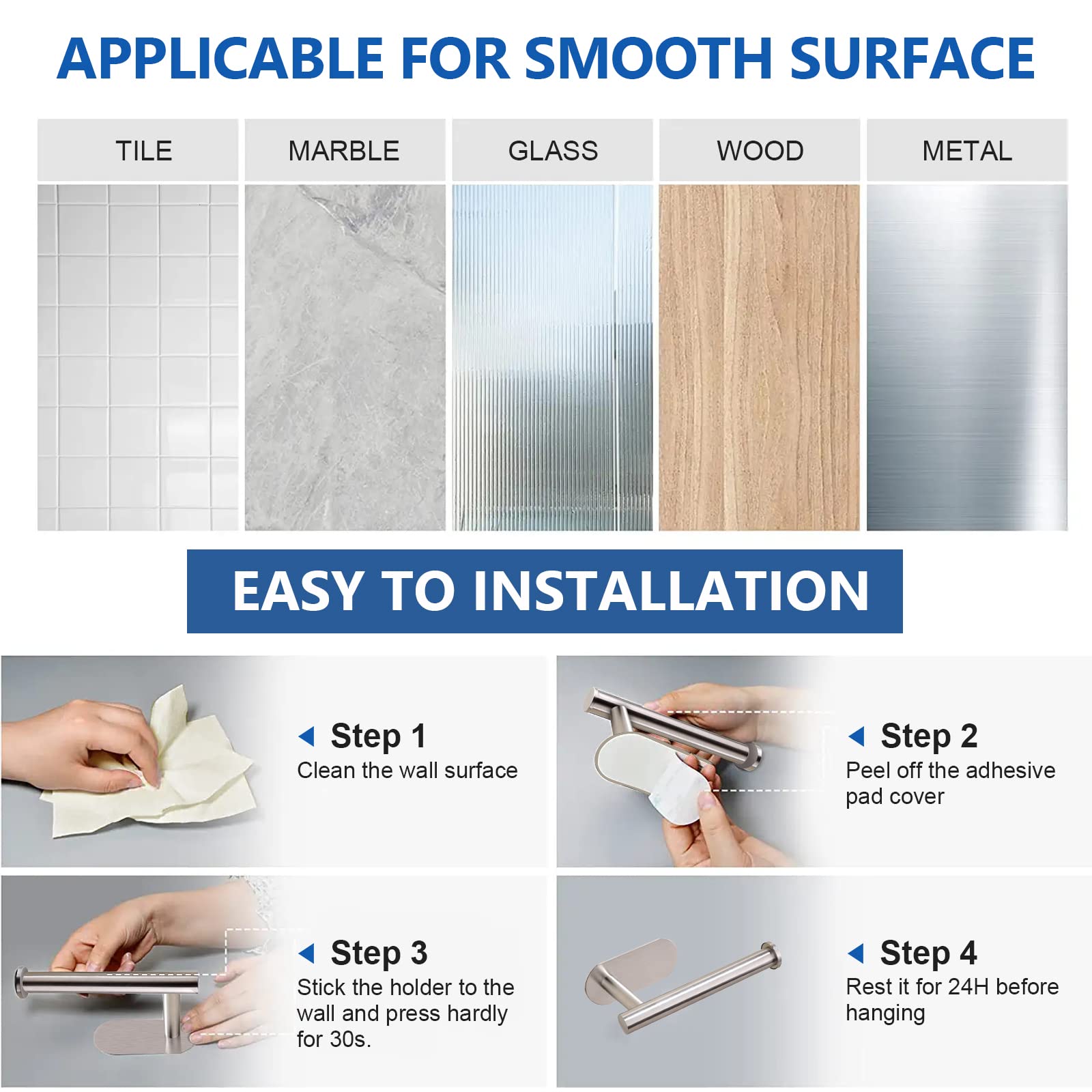 Soporte de papel higiénico autoadhesivo, de acero inoxidable grueso de alta calidad, resistente al óxido, soporte para rollo de papel higiénico, sin perforaciones, para baño, cocina, baño, color 7