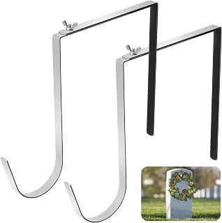 2 Pcs Christmas Headstone Wreath Hanger- Fit 6"-11" Adjustable Cemetery Tombstone Wreath Holder- Stainless Steel Cemetery Gravestone Wreath Stand for Christmas Easter Memorial Day Gravestone Decoratio