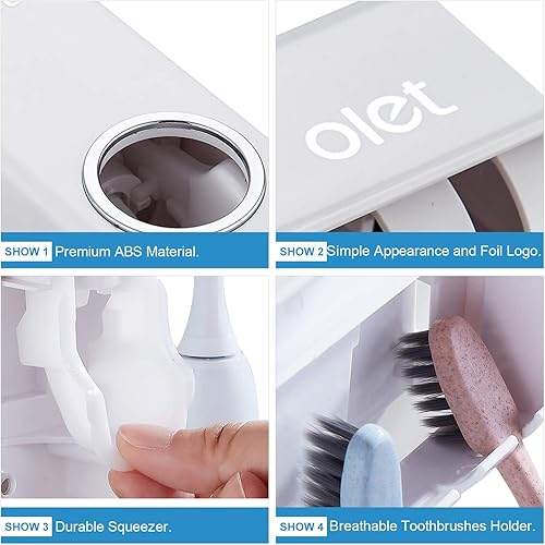 Miniatura 3 de Houvillage Dispensador de pasta de dientes montado en la pared 5 soporte de cepillo de dientes con dispensador automático de pasta de dientes