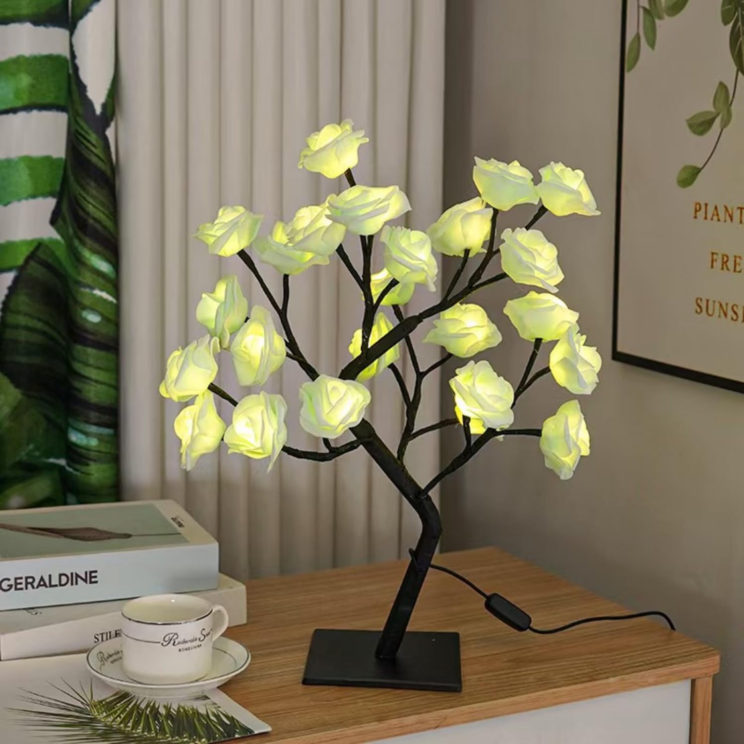 LED Rose Tree Lamp - Detachable Base simulation Flower Light, USB Powered Multicolor Night Light for Home Bedroom Decor