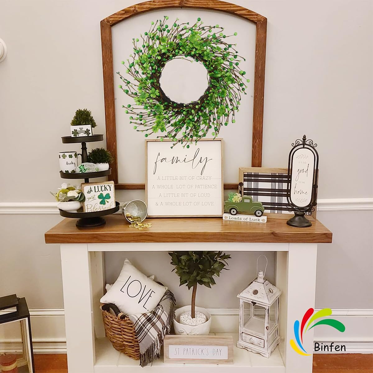 St Patricks Day Wreath 20” – Green Berry & Shamrock Clover Wreaths for Front Door, St. Patrick’s Day Spring Summer Door Decorations Indoor Outdoor