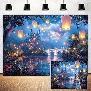 7X5ft Fairy Tale Castle Backdrop Palace Prince Beauty Garden Lake Lantern Romantic Dating Birthday Party Photography Background Photo Studio Props