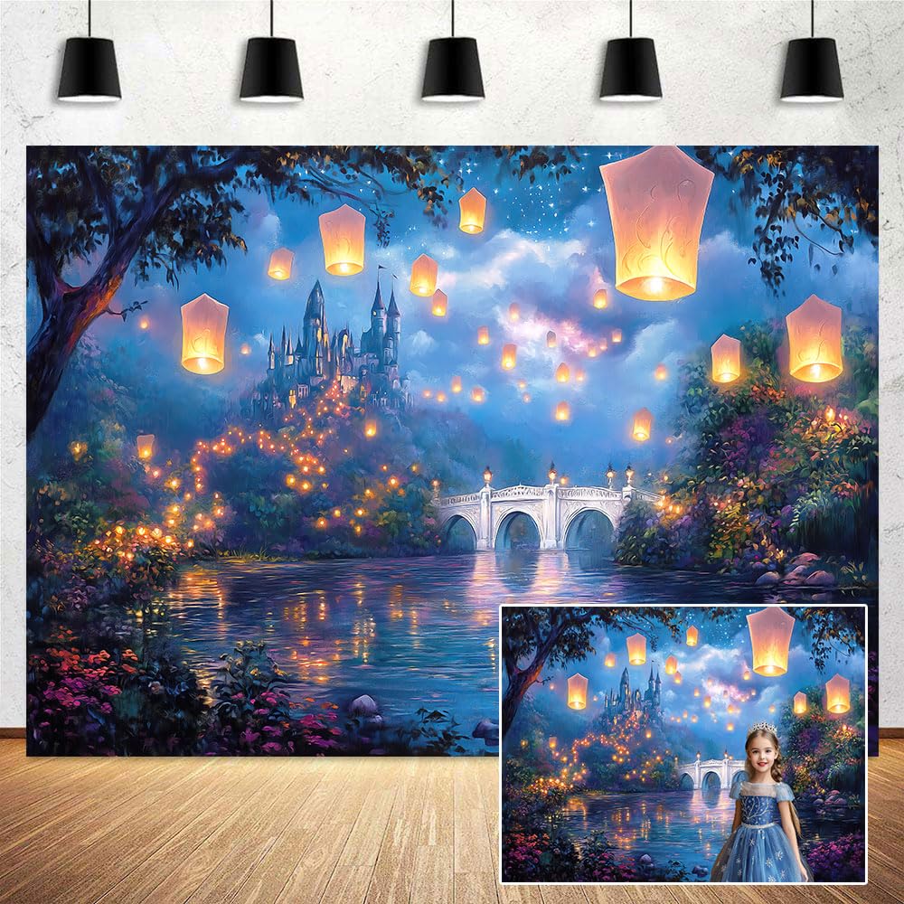 10X8ft Fairy Tale Castle Backdrop Palace Prince Beauty Garden Lake Lantern Romantic Dating Birthday Party Photography Background Photo Studio Props