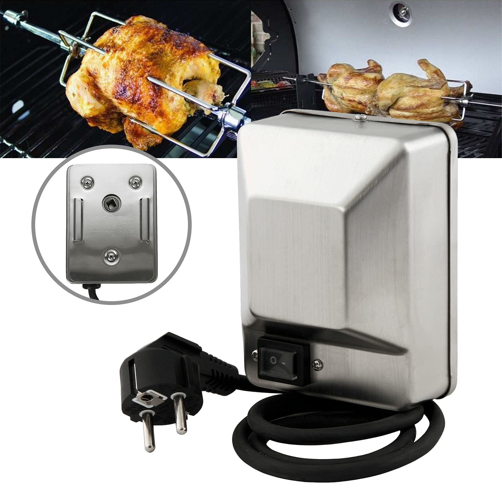 Motor de parrilla de acero inoxidable, pincho de motor, parrilla de acero inoxidable, para exteriores, parrilla eléctrica de kebab, barbacoa de picnic.