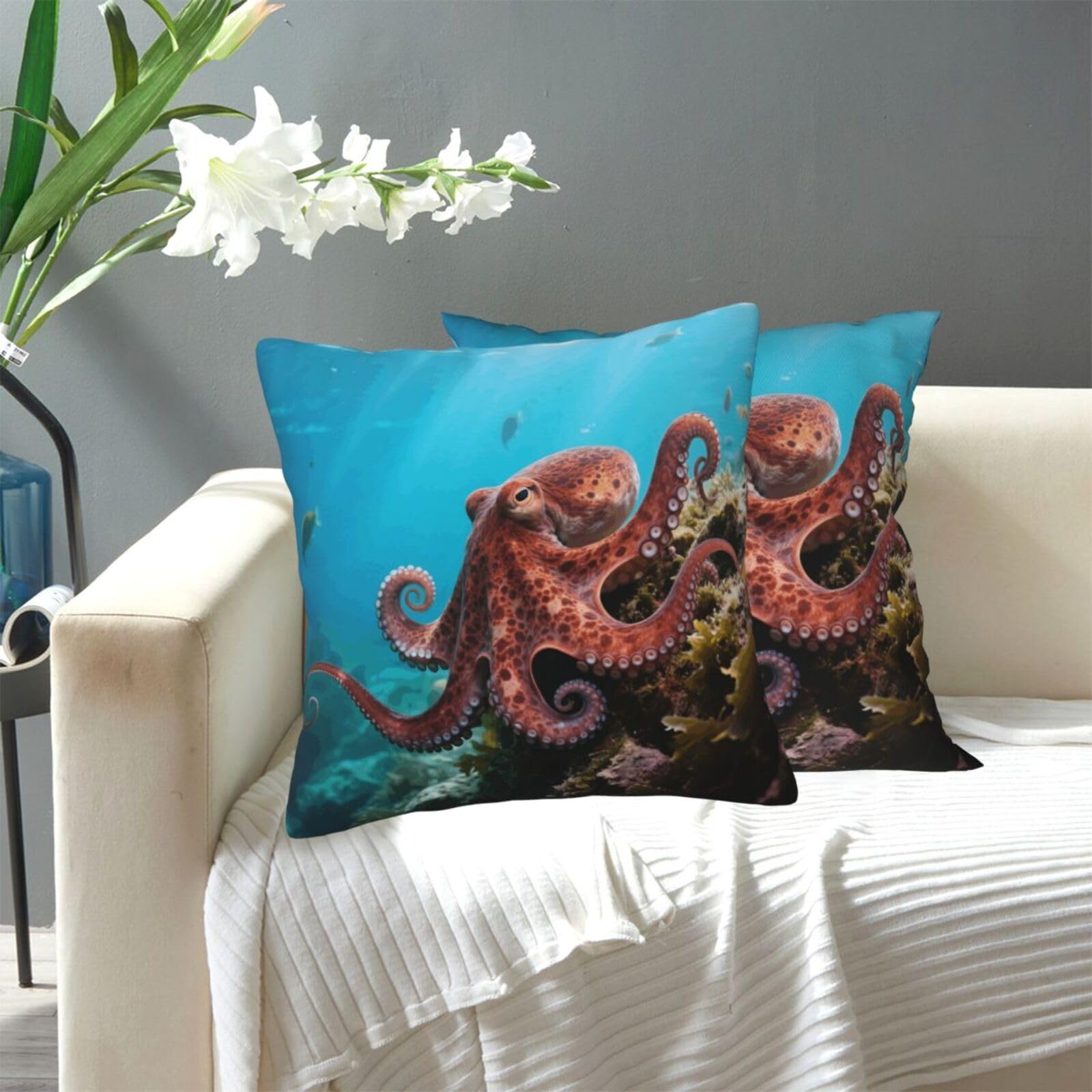 FekiLoot Decorative Throw Pillow Covers Modern Farmhouse Pillowcase Double Sided Cozy Cushion Cover for Sofa Couch Bed 16"X16" Octopus