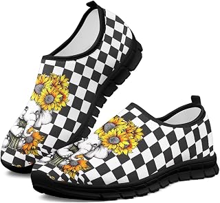 Women Slip On Loafers Black & White Checkered Print Men Low Cut Casual Shoes Walking Sneakers Pull-On Loafer Flats US 5-13 Couple's Shoes