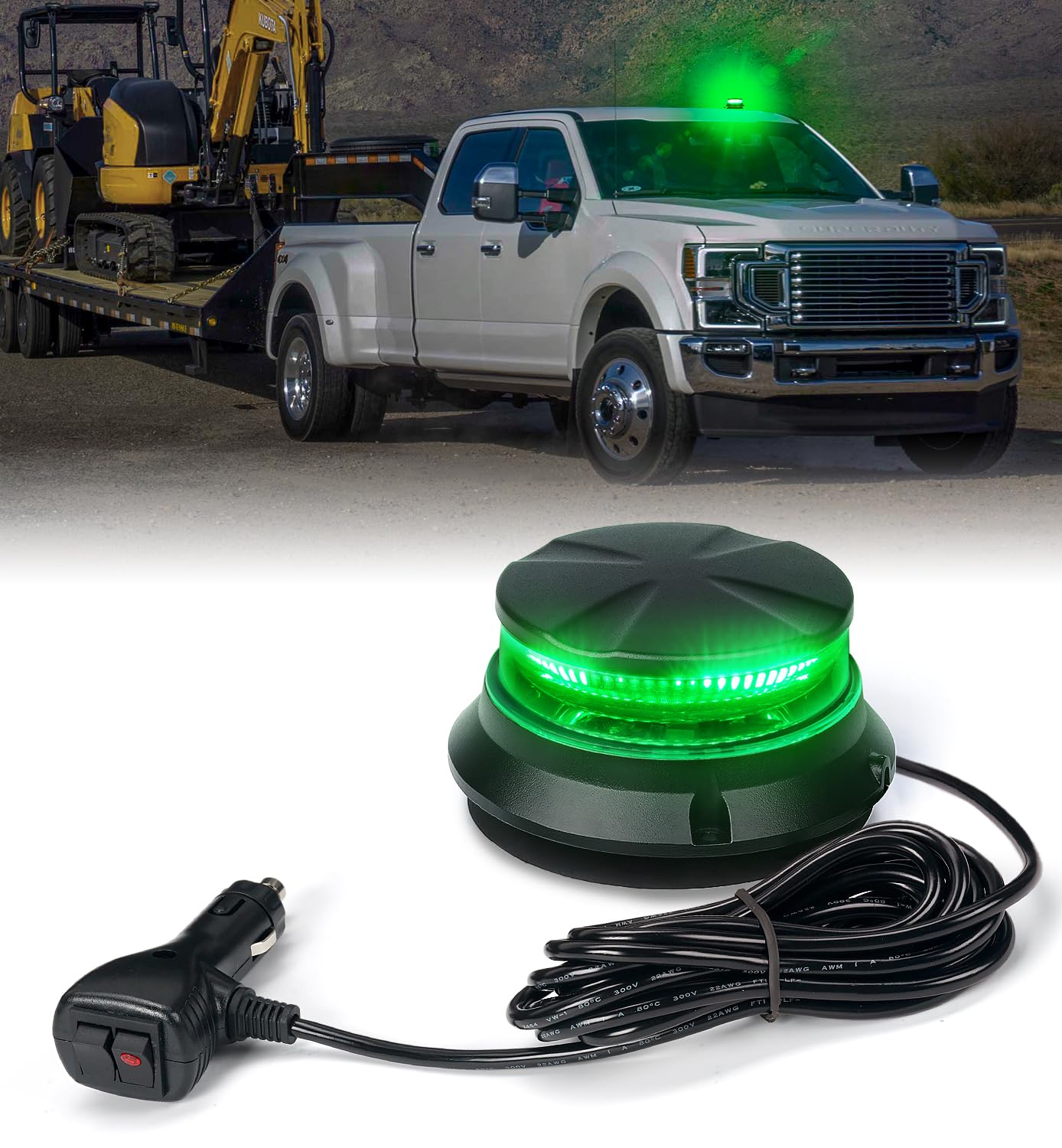 Xprite LED Visibility Beacon Light, 4.5 Inch Super Bright Forklift Roadside Caution Lights with Magnetic Base, 12-24V for Construction Truck, Utility Vehicle, Tractor, Golf Carts-Green