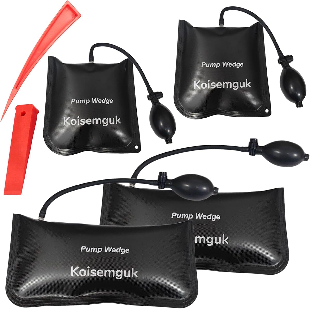 Juego de 4 bolsas de cuña de aire de grado comercial, kit de nivelación de bomba, herramienta de alineación, herramienta de bolsa de cuña de aire inflable, bolsa de cuña inflable con 2 cuñas de plástico para una variedad de trabajos
