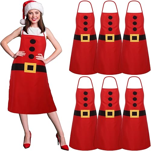 6 delantales de Navidad para mujeres y hombres, delantales rojos de cocina de Navidad, divertido regalo de Navidad, delantal ajustable de Papá Noel,