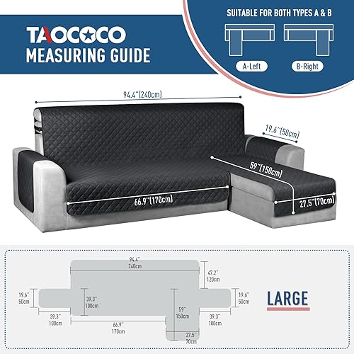 Miniatura 4 de TAOCOCO Funda impermeable en forma de L para sofá seccional, 1 funda reversible para sofá para mascotas con diván para sofá seccional en forma de L