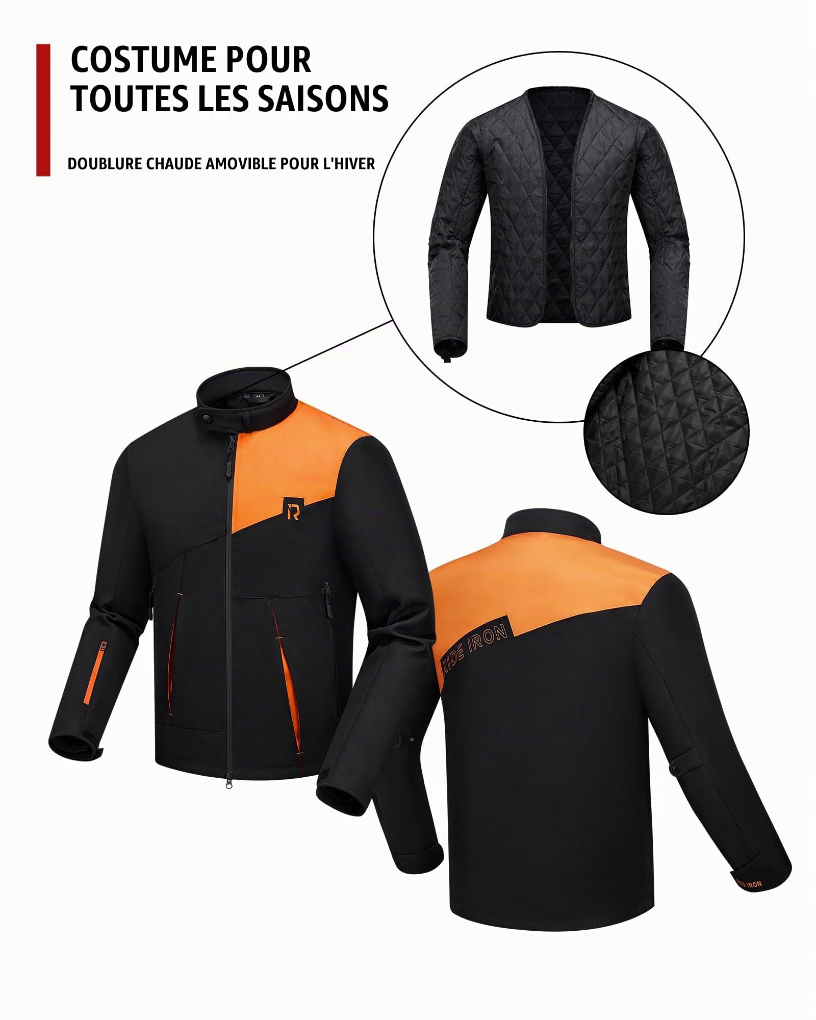 RIDEIRON Blouson Moto Homme Été – Veste Moto Homme Homologué CE avec Protections, Tissu Mesh Respirant & Bandes Réfléchissantes – Veste de Moto Confortable pour Biker
