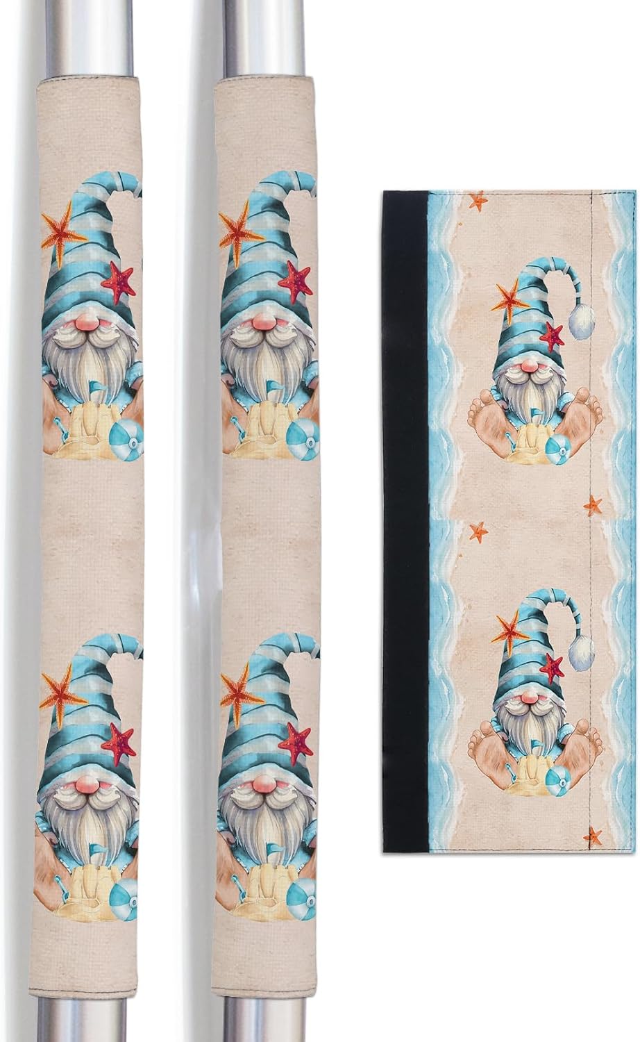 Beach Gnomes Refrigerator Door Handle Covers Set of 2 for Dishwasher Microwave Oven Fridge Stove Appliance Door Handles,Washable Kitchen Decor Accessories,Blue Ocean Sea Starfish Sand Watercolor