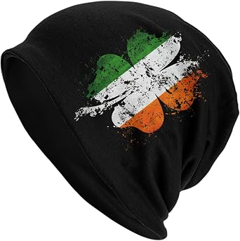 St. Patricks Day Beanie Hat for Women Men Irish Shamrock Knitted Hat Stretchy Skull Beanies Cap Unisex