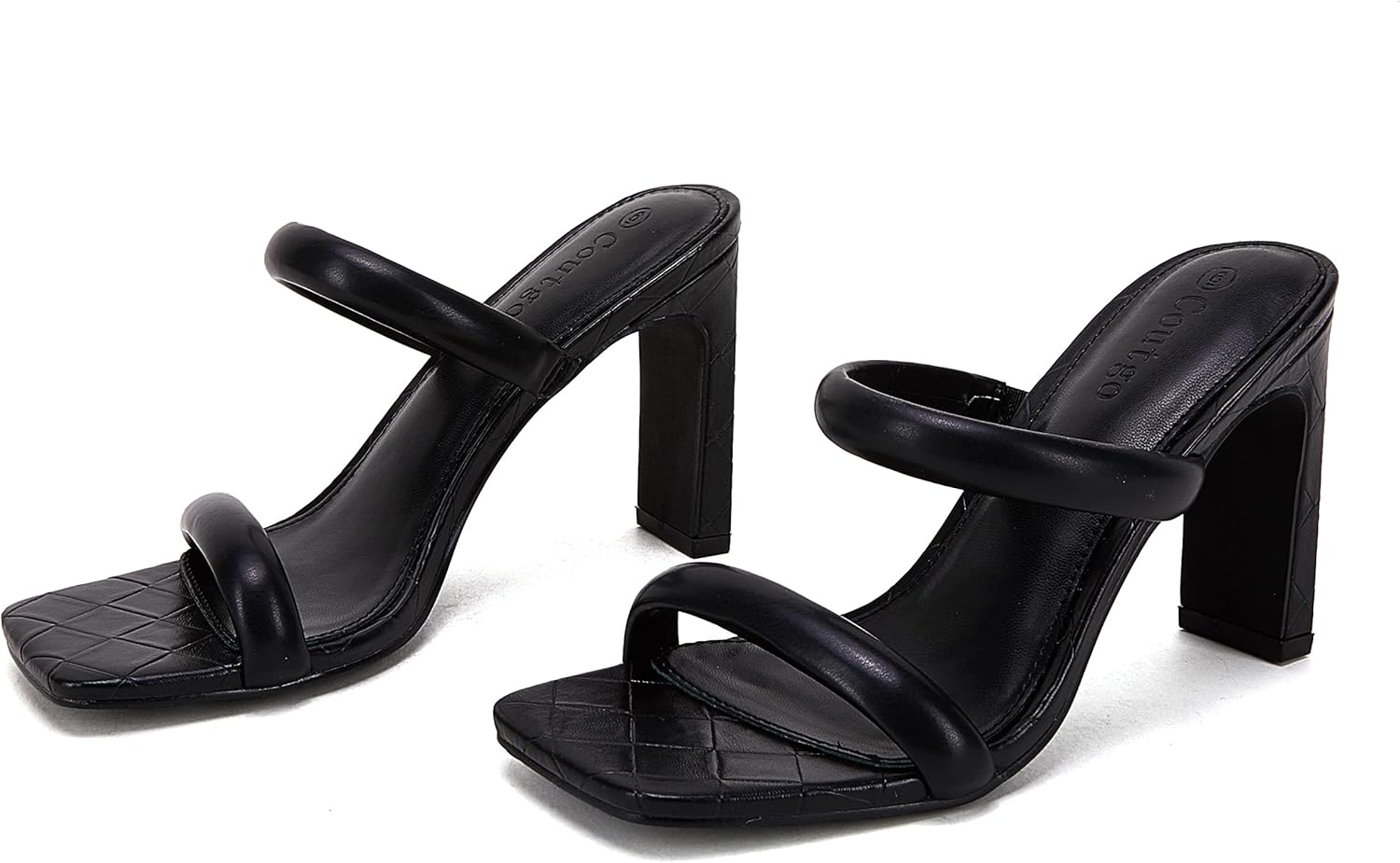 Coutgo Womens Square Open Toe Heeled Sandals Two Strap High Heel Backless Dress Slip On Mules - Image 4