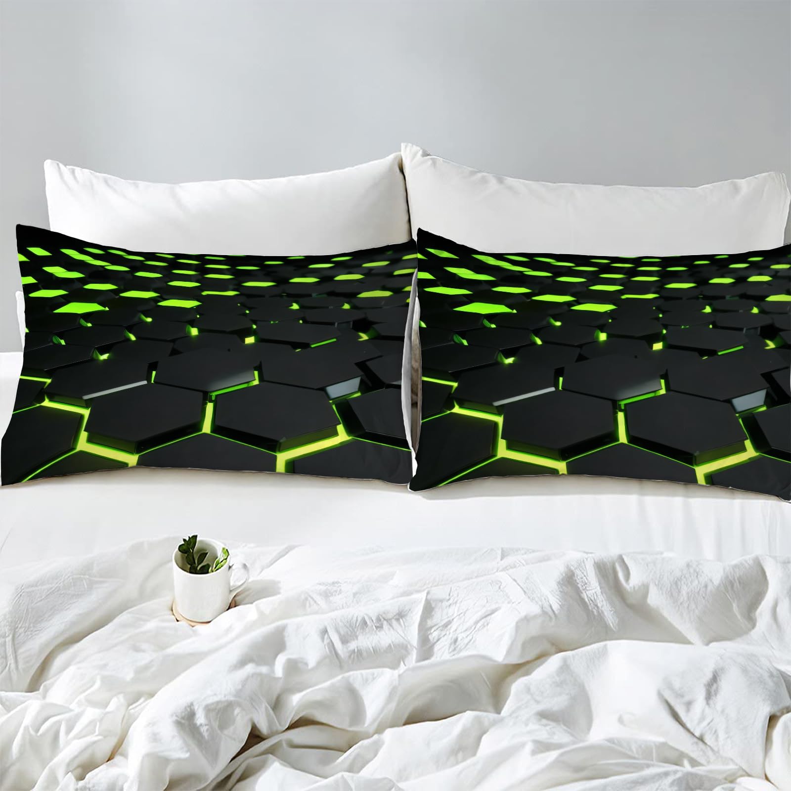 Copripiumino Matrimoniale 260x240 Esagono 3D, Set di Biancheria da Letto in Microfibra a Cerniera Fantasia Geometrica Copripiumoni Matrimoniali con 2 Federe