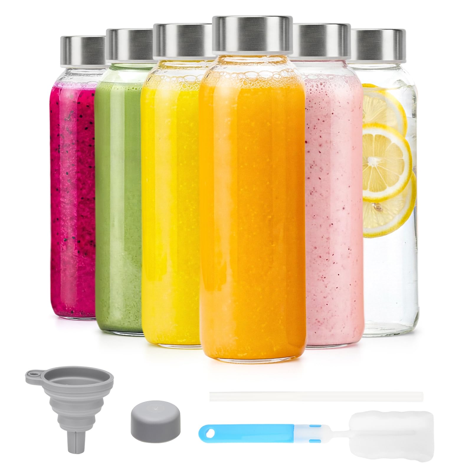Luxfuel 16 oz Glass Water Bottles 6 Pack