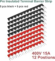Vista 5 de MILAPEAK Bloque de terminales y tira – 5 bloques de terminales de tornillo de doble fila de 12 posiciones de 600 V 15 A con cubierta + 10 tiras