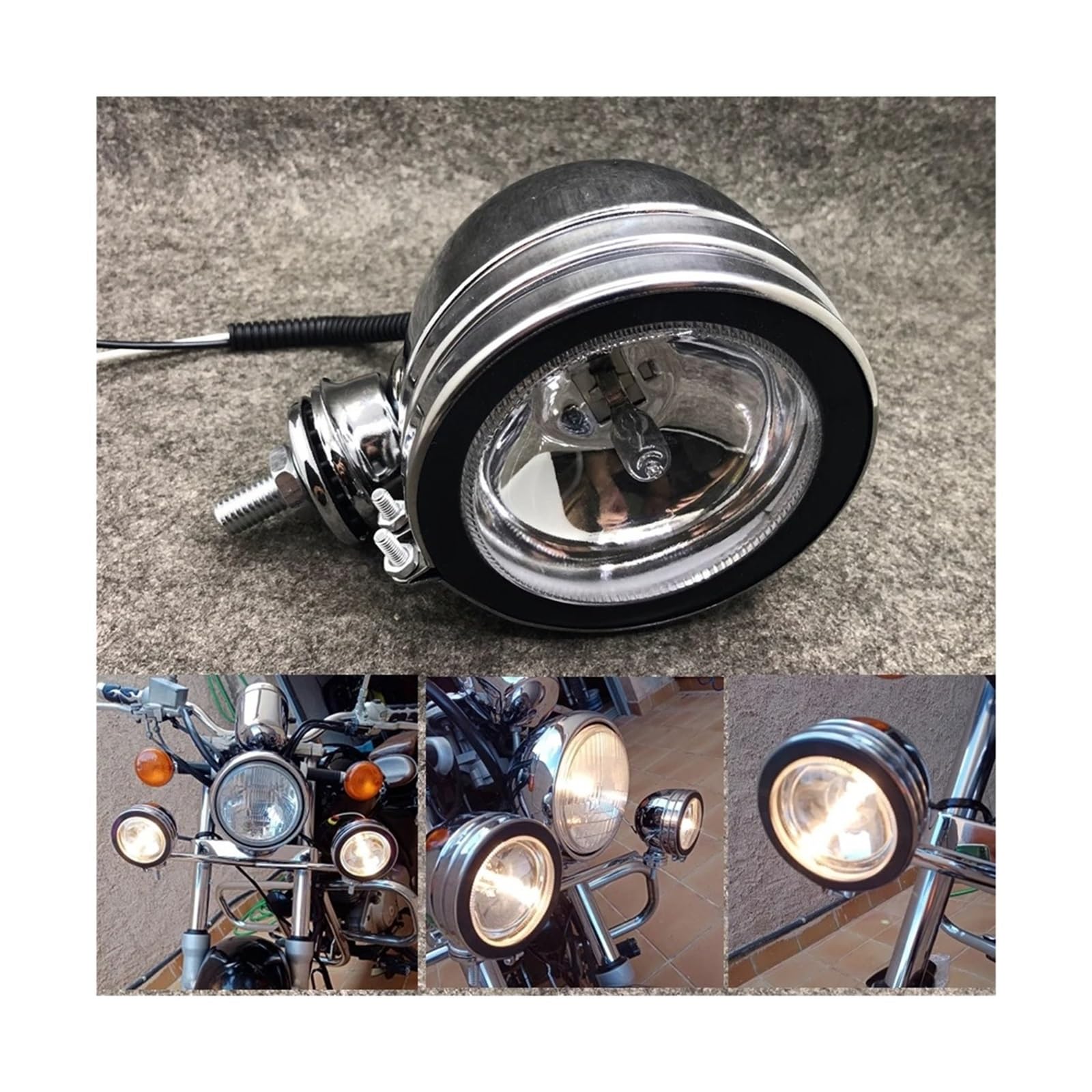 Avant Lampe Pour Triumph Pour Cafe Racer 10MM Chrome Métal Universel Moto Spot Lumière Auxiliaire Antibrouillard Avec Lentille En Verre Scooter Moto Indicateur Avant Phare Avant Moto