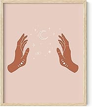 HAUS AND HUES Astrology Posters and Celestial Hands on Sides Decor - Room Decor and Spiritual Posters, Sun and Moon Wall Art Astrology Wall Decor, Boho Artworks Posters and Prints Framed Beige 16x20