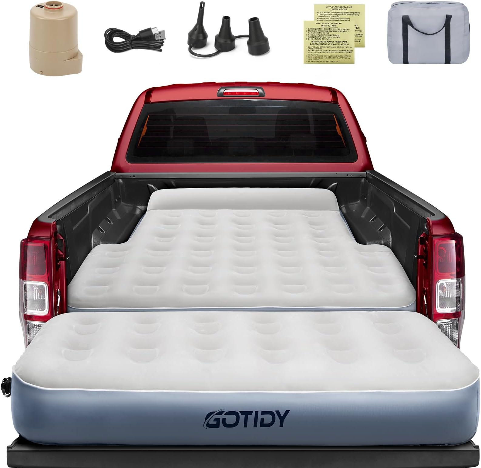 Inflatable Truck Bed Mattress for Tacoma Truck Air Mattress 5ft-5.5ft for Mid-Size Pickup with Detachable Tailgate Extension​, Honda Ridgeline Jeep Gladiator JT,Space-Optimized Design, Built in Pump