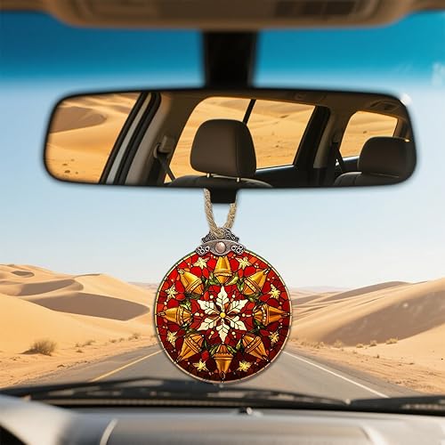 Miniatura 3 de Decoraciones navideñas de vitrales, corona de campana dorada, atrapasoles rojos para ventana, árbol de Navidad, adornos colgantes de copo de nieve,