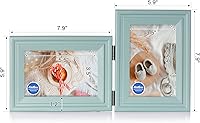 Vista 52 de Portarretratos de 5 x 7, doble bisagra horizontal de madera con marco de fotos plegable con frente de cristal real en grano de madera envejecido