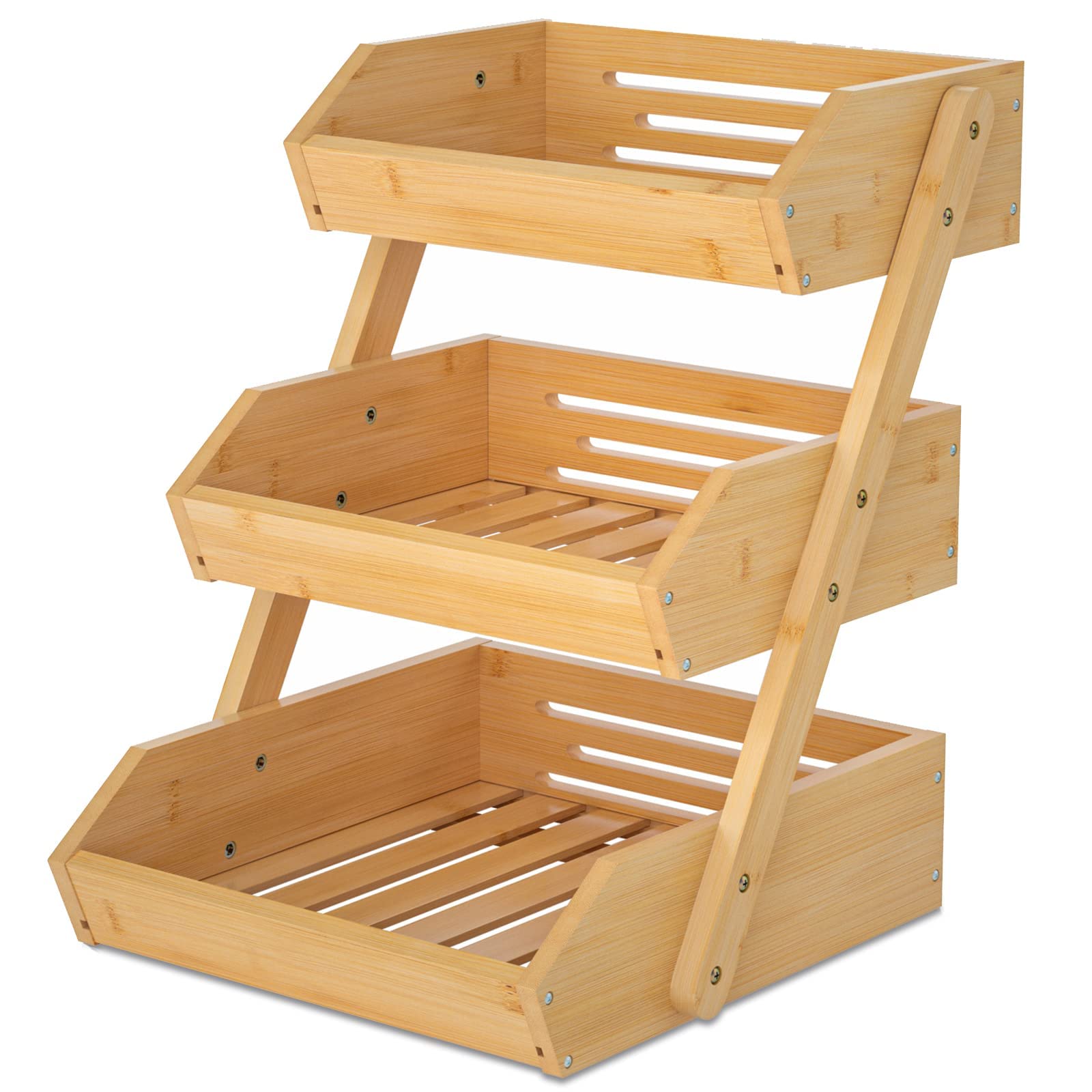 Photo 1 of Merysen 3-Tier Bamboo Fruit Basket for Kitchen Countertop, Self-assembly