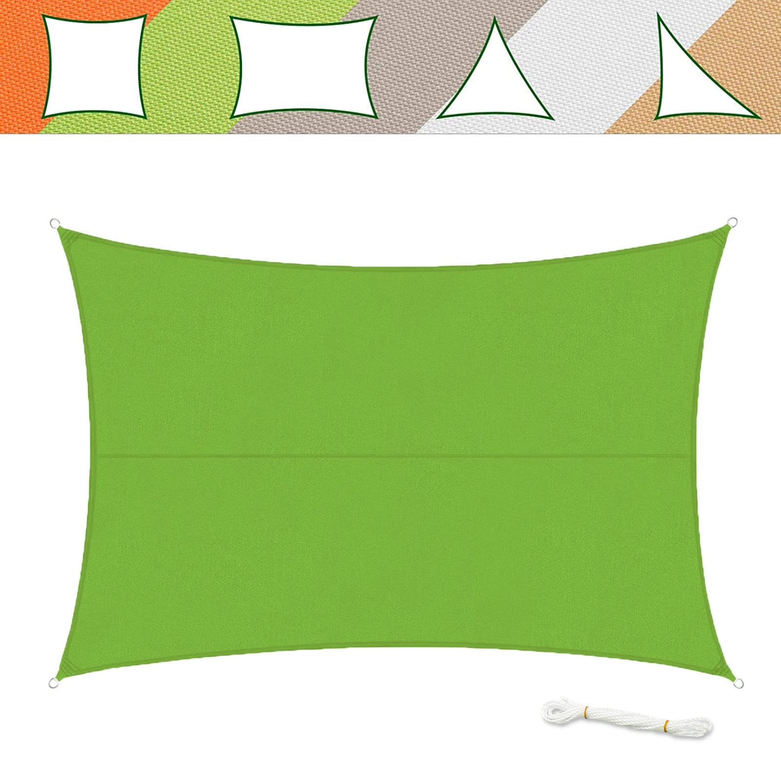 casa pura Sonnensegel 5 x 7 m, Hellgrün - inkl. Befestigungsmaterial - Rechteck - Reißfestes Polyester-Gewebe - Wasserabweisend imprägniert