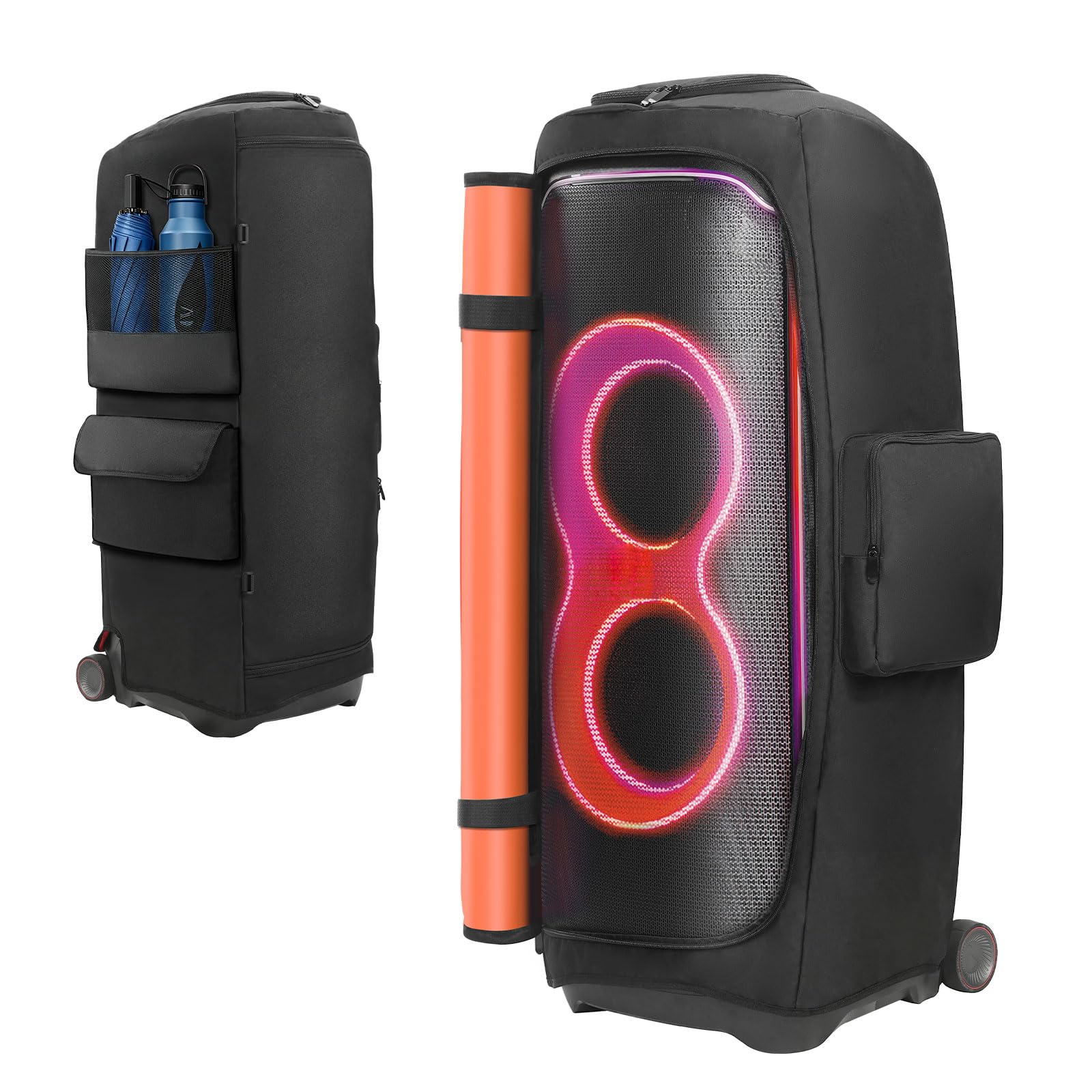 Bolsa de almacenamiento para altavoces de doble cara con bolsillo para micrófono, cubierta antipolvo de nailon impermeable, cierre de cremallera, diseño antideslizante, accesorios para altavoces para