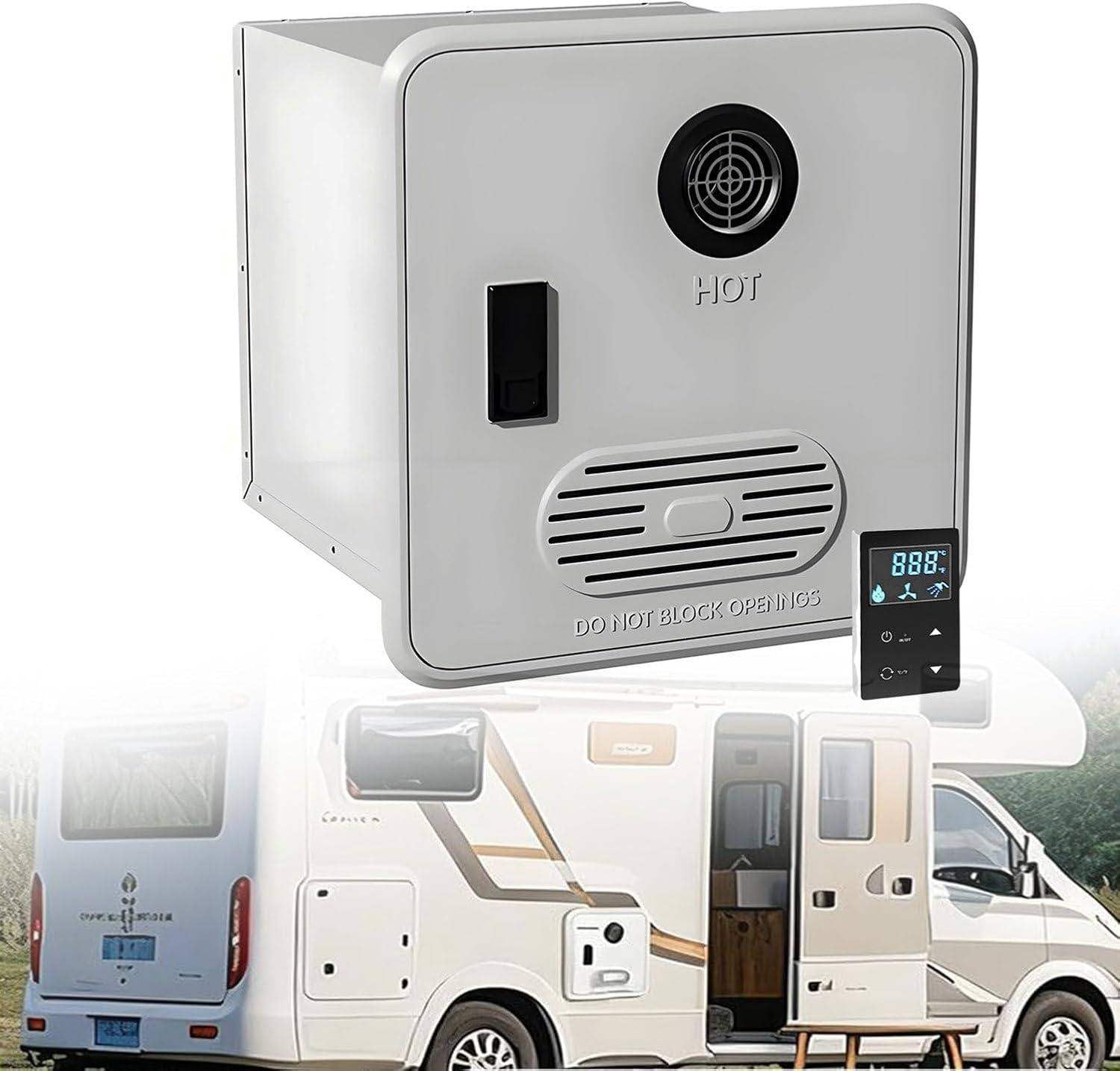 Camper Tankless Water Heater, On Demand RV Tankless Water Heater Propane, 55000 BTUs 3.9 GPM, DC 12V, 15 x 15 inch Door &amp; Front Water Outlet, Energy Saving &amp; Freeze Protection NoShowerHead-White