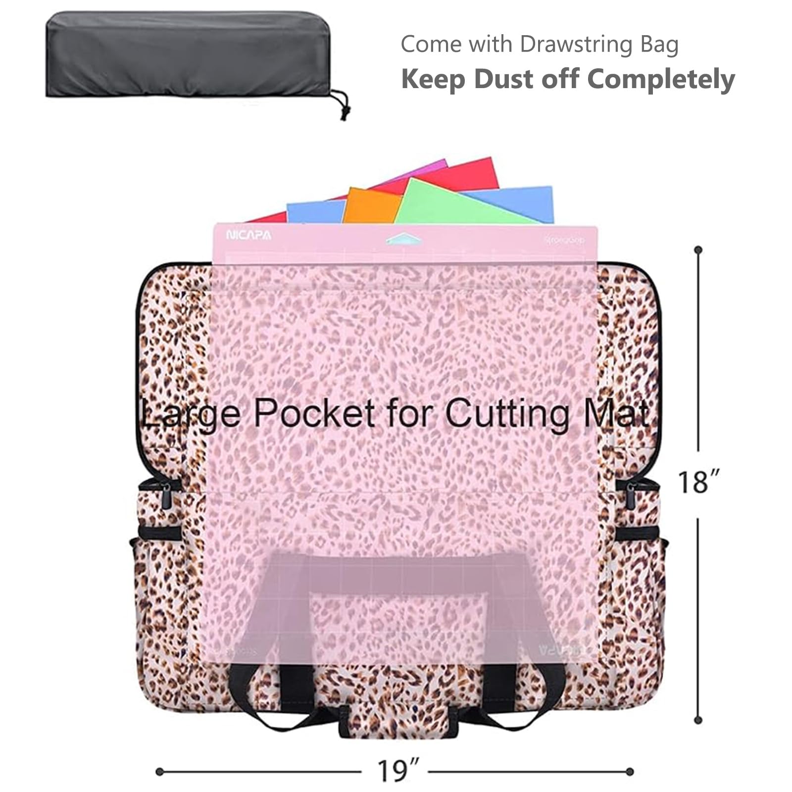 IMAGINING Carrying Case for Cricut Maker, Double-Layer Bag Machine with Cover and Cutting Mat Pocket Compatible Explore Air, Organization Storage Bags, Accessories, Leopard - Image 2