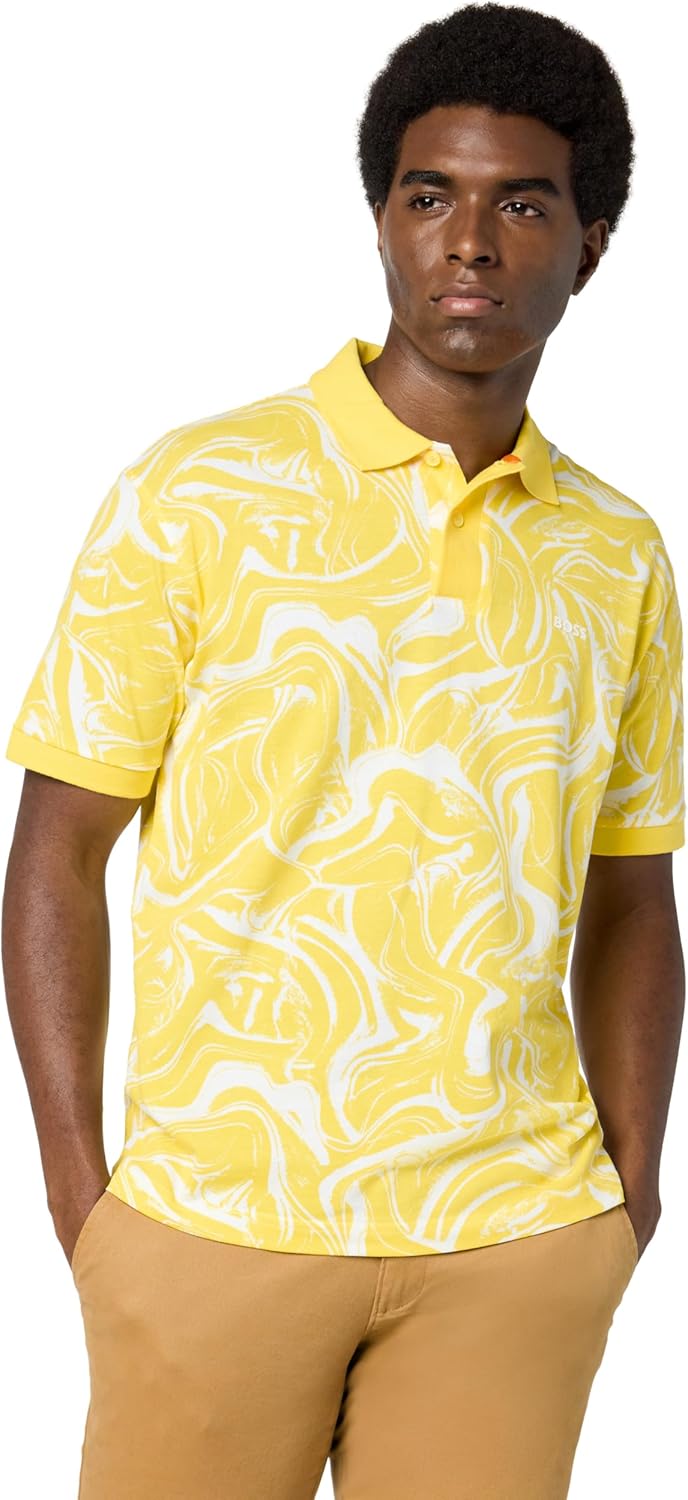 BOSS Men's Printed Cotton Short Sleeve Polo Shirt
