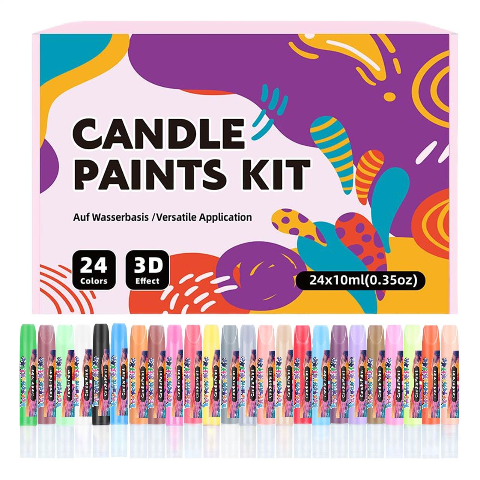 Candle Paint Pen, Quick-Dry Wax Painting Set, 24 Pieces, Art Craft Tool Kit, Color-Rich Finish, Decorative Supply, for Shirts Pants Scarves Creative Projects