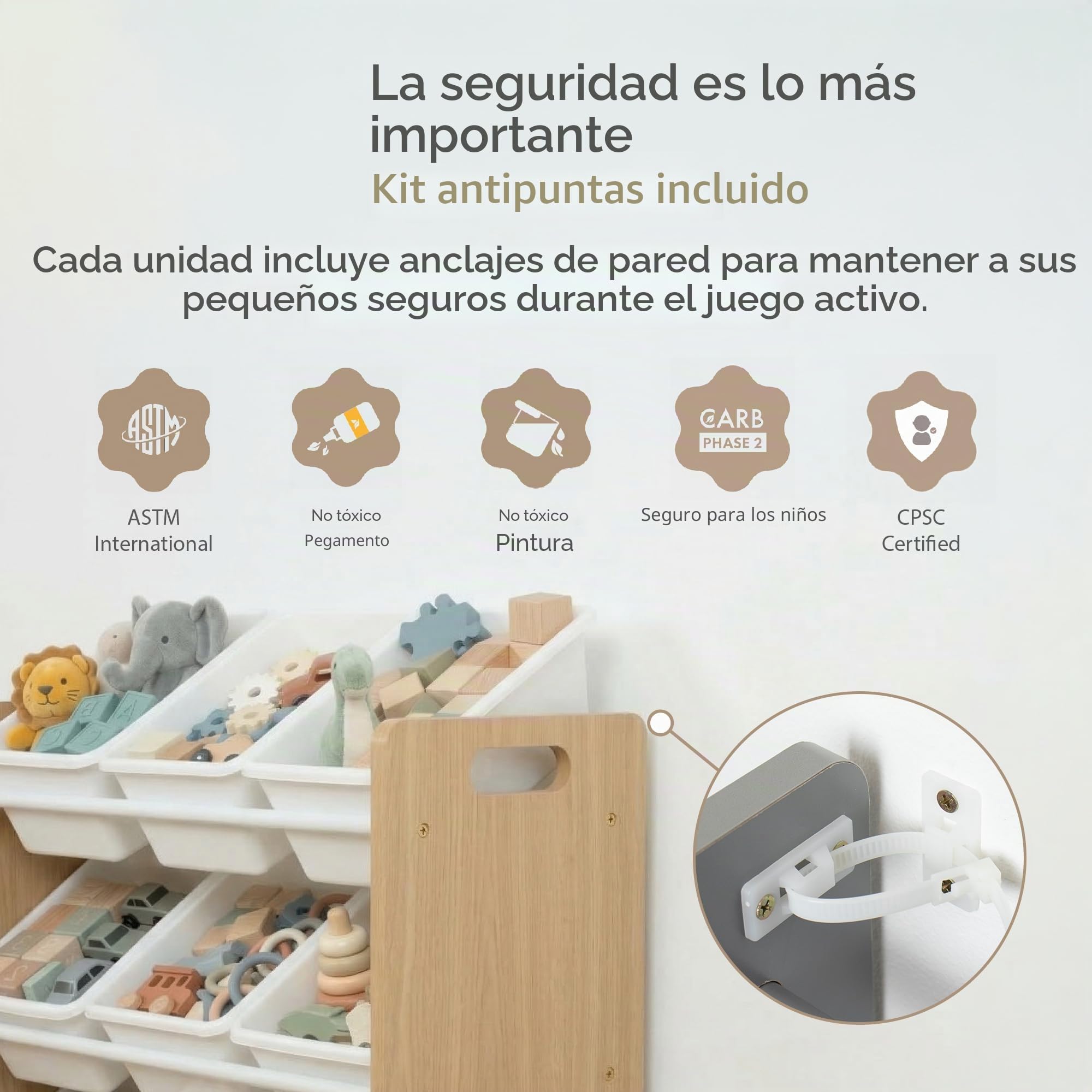 Humble Crew estantería Infantil Natural/Blanco: 9 Cajas Almacenamiento, Organiza Juguetes, diseño Elegante, Segura, Montaje rápido, Ideal para niños