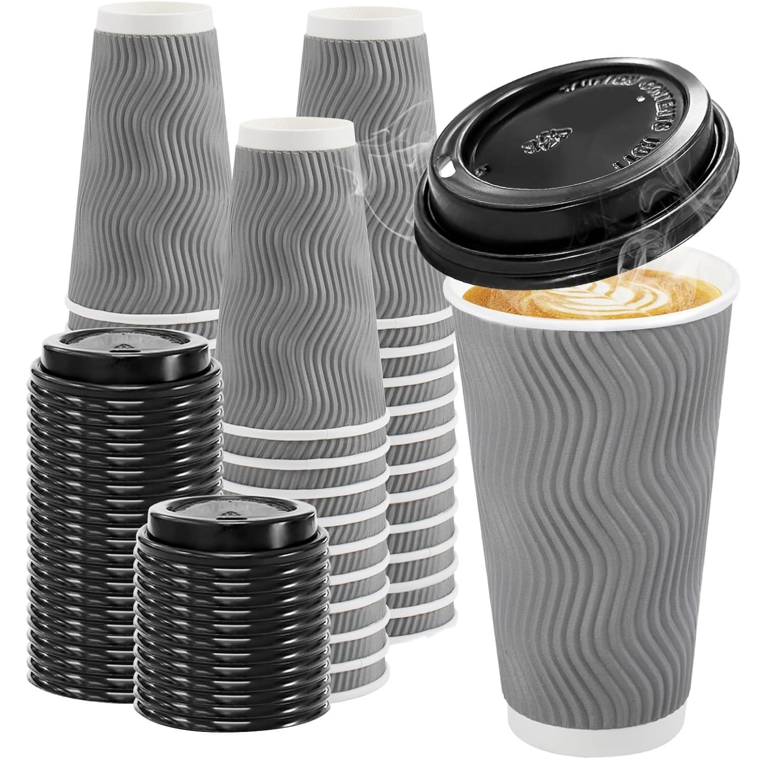 Clawsoff 100 Pack 12 oz Coffee Cups with Lids Disposable Paper Cups Gray — Amazon image 15