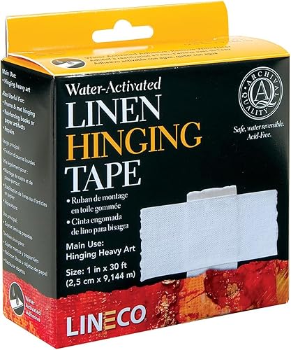 Lineco, Cinta de lino activada por agua, cinta autoadhesiva de pH neutro sin ácido para bisagras, fotos, póster, 1 pulgada x 30 pies