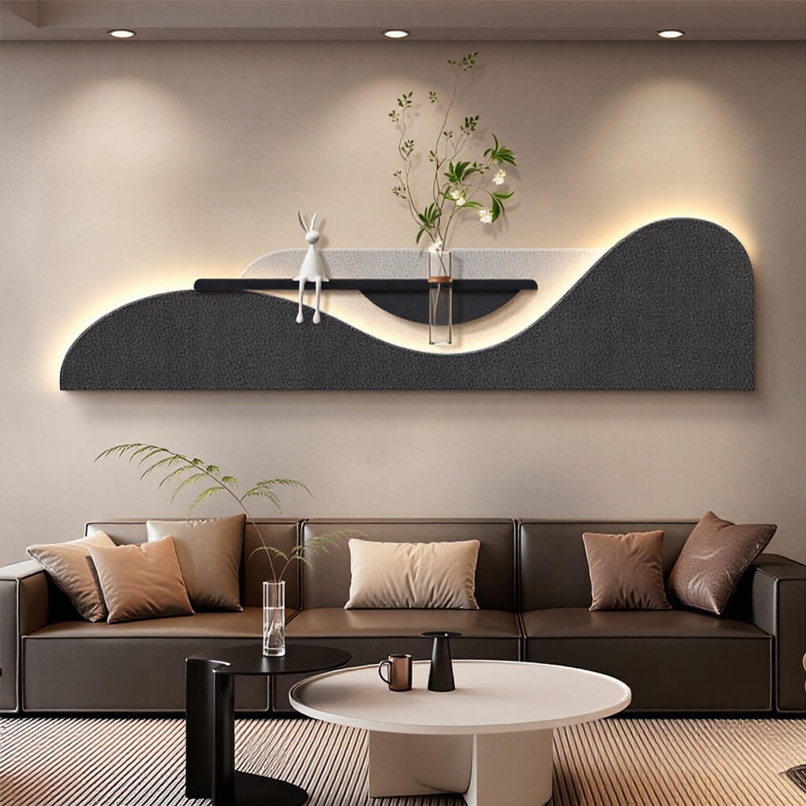 PGZMDTWI 3D Wall Art Sandstone Sculpture, LED Illuminated Textured Mural for Modern Living Room Sofa Backdrop and Entrance Décor(F,150 * 37.5CM 9.1 * 14.8 IN)