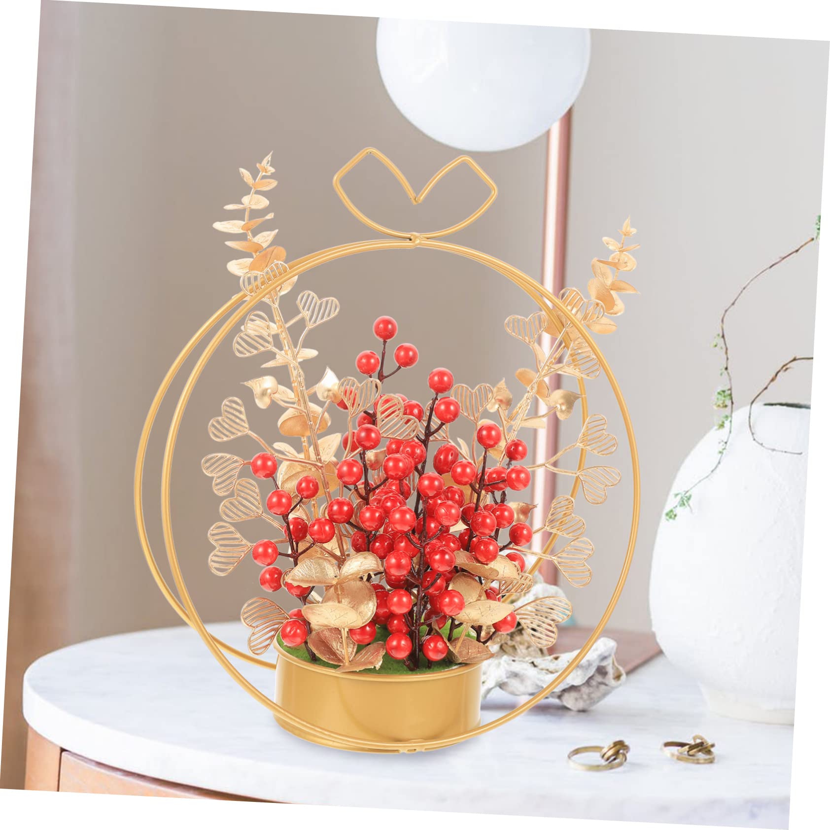 PRETYZOOM 2st Künstlicher Blumenkorb Chinesische Tischdekorationsblume Neujahr Geld Bonsai Geld-bonsai-baum Brautduschengeschenke Der Roten Beeren Tischdekorationen Für Hochzeiten Paar Eisen