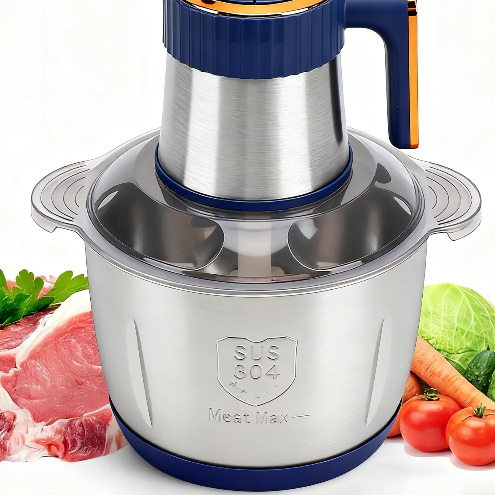 XUMIUZIY Küchenmaschine, leistungsstarker Fleischwolf mit 500 W und 5 Liter Edelstahlschüssel, rostfrei, leicht zu reinigen, für Küche, Fleisch, Gemüse, Zwiebeln, Knoblauch, Salat, Obst, Nüsse