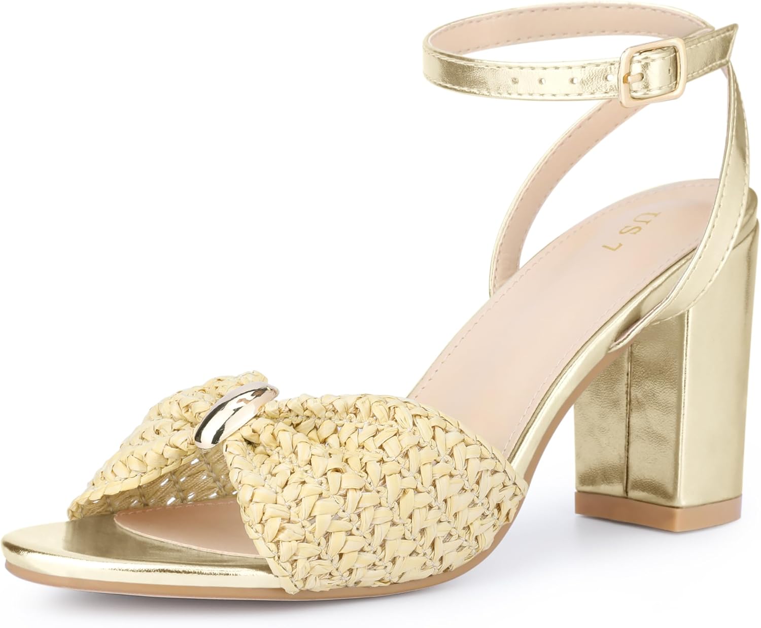 Perphy Raffia Open Toe High Heel Ankle Strap Chunky Heel Strappy Sandals for Women