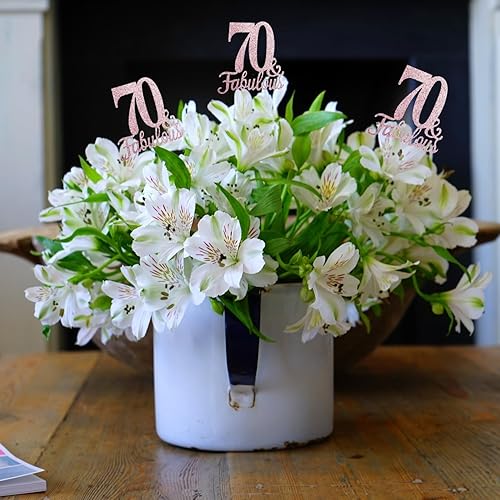 Miniatura 10 de Paquete de 10 centros de mesa dorados de doble cara y cumpleaños número 70 para mesas, centro de mesa número 70, decoraciones de mesa de cumpleaños