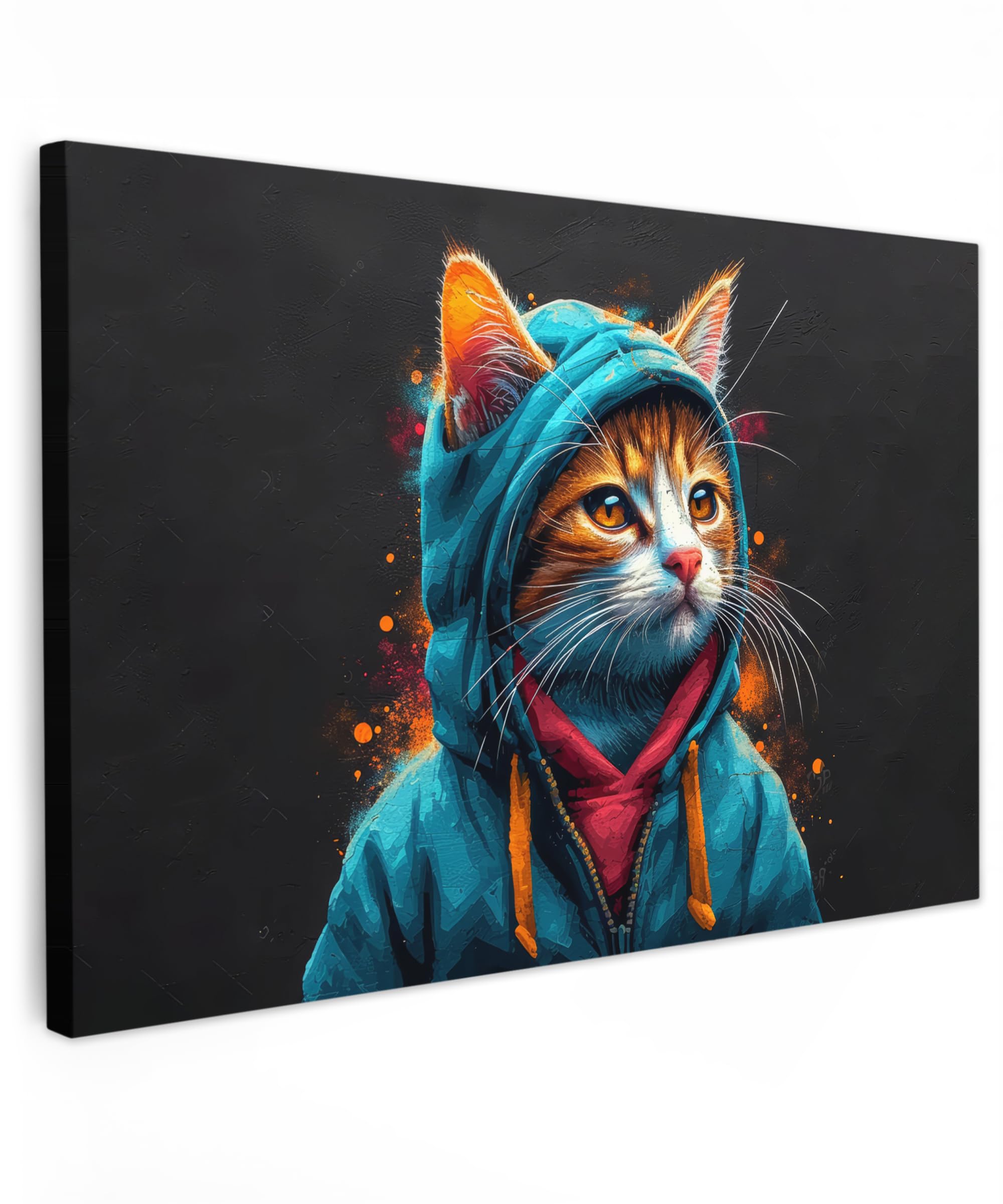 MuchoWow© Canvas Wall Art 12"x8" / 30x20 cm Decor Prints for Living Room Decorative Canvases Hall Artwork Graffiti - Cat - Black - Coat - Banksy